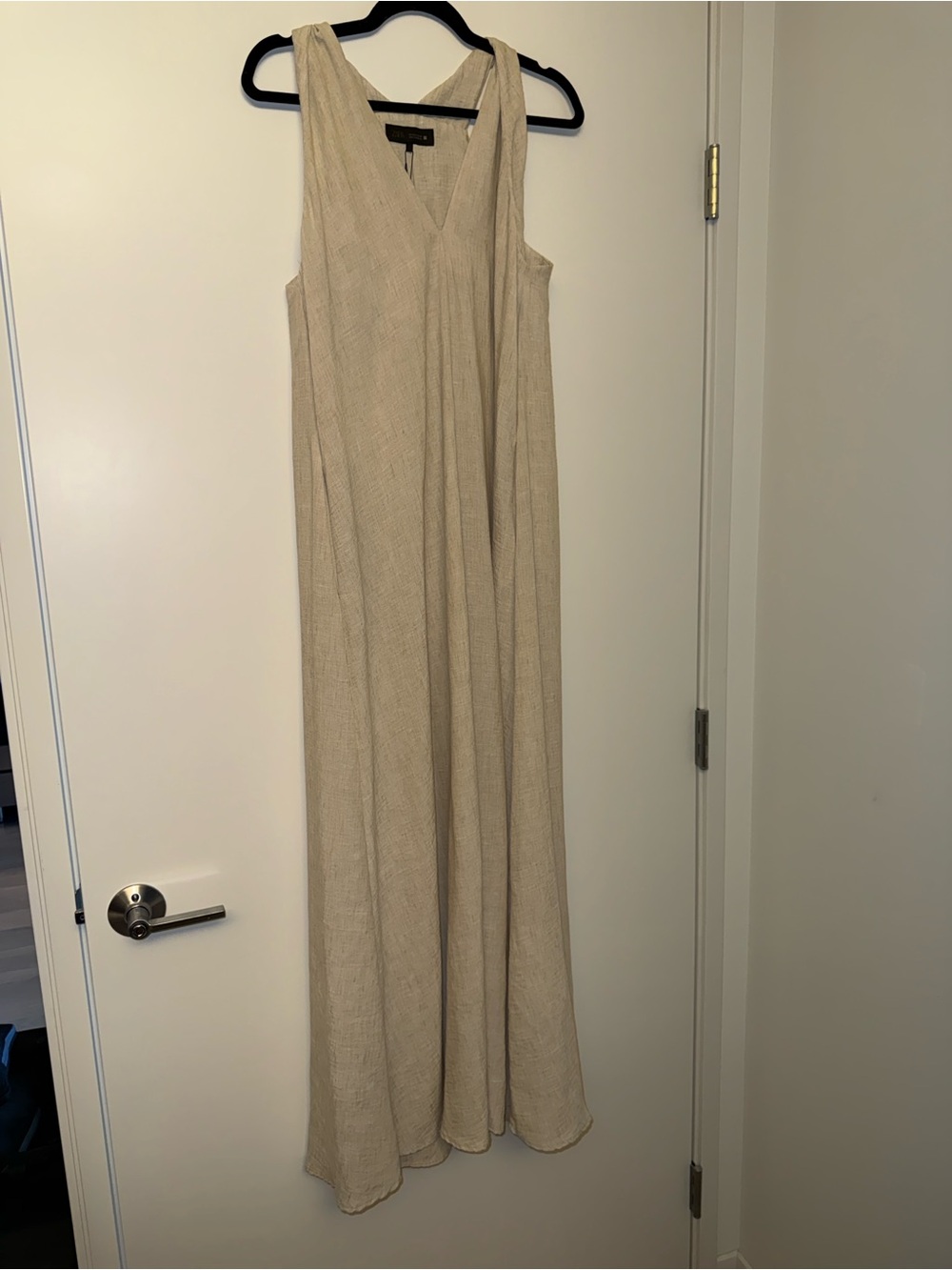 Zara Linen Maxi Dress V-Neck Natural Tan (Size S)